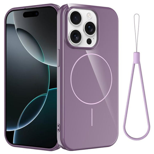 For iPhone 15 Pro Glossy TPU Shockproof MagSafe Phone Case with Lanyard(Purple) - BaskiFit