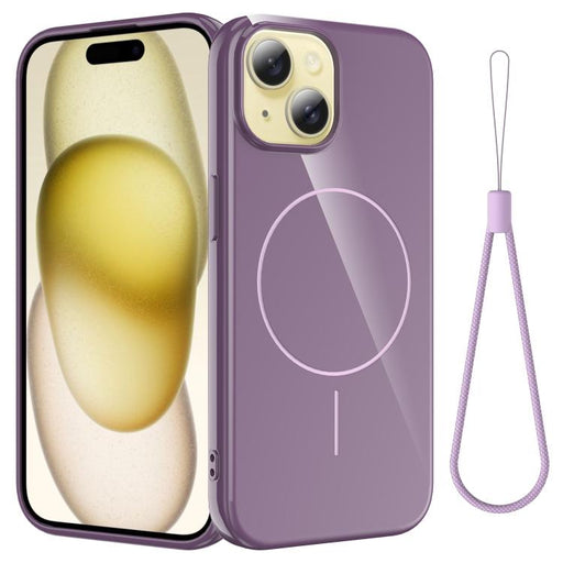 For iPhone 13 Glossy TPU Shockproof MagSafe Phone Case with Lanyard(Purple) - BaskiFit