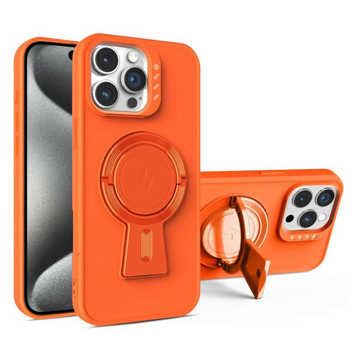 For iPhone 15 Pro Max Y-shape Holder MagSafe Rugged Shockproof Phone Case(Orange) - BaskiFit