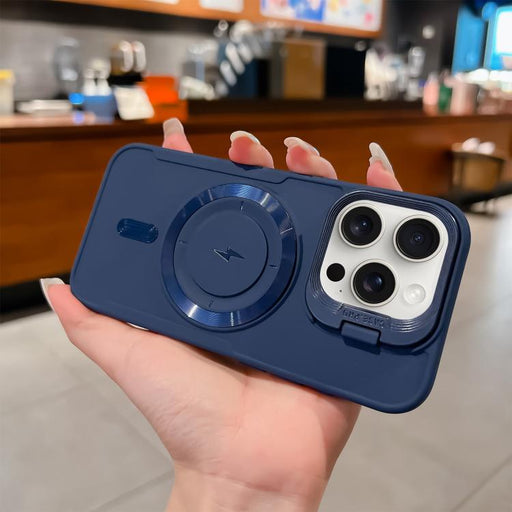 For iPhone 15 Pro Max Lens Frame Holder Blade MagSafe Phone Case(Dark Blue) - BaskiFit