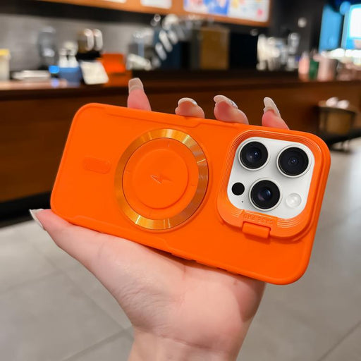 For iPhone 15 Pro Max Lens Frame Holder Blade MagSafe Phone Case(Orange) - BaskiFit