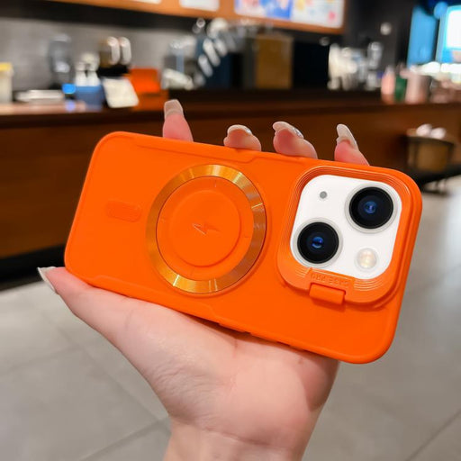 For iPhone 14 Plus Lens Frame Holder Blade MagSafe Phone Case(Orange)