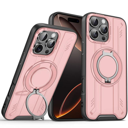 For iPhone 16 Pro Max Rotating Ring Holder Magnetic MagSafe Phone Case(Pink) - BaskiFit
