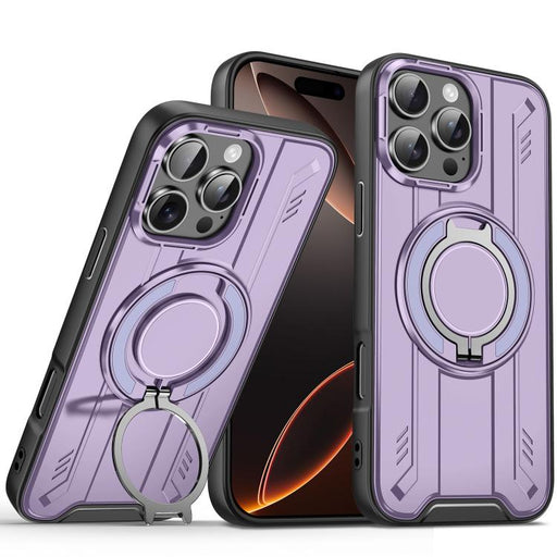 For iPhone 16 Pro Max Rotating Ring Holder Magnetic MagSafe Phone Case(Purple) - BaskiFit