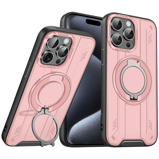 For iPhone 15 Pro Max Rotating Ring Holder Magnetic MagSafe Phone Case(Pink) - BaskiFit