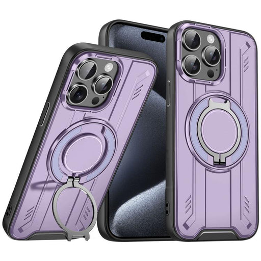 For iPhone 15 Pro Max Rotating Ring Holder Magnetic MagSafe Phone Case(Purple) - BaskiFit