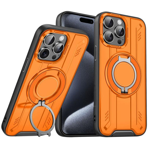For iPhone 15 Pro Max Rotating Ring Holder Magnetic MagSafe Phone Case(Orange) - BaskiFit