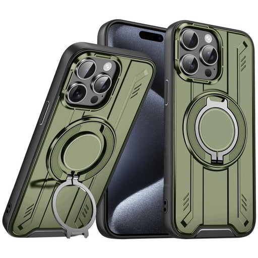For iPhone 15 Pro Max Rotating Ring Holder Magnetic MagSafe Phone Case(Green) - BaskiFit