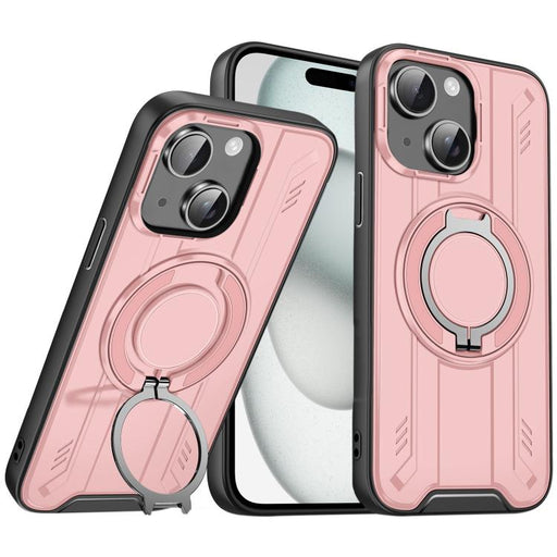 For iPhone 15 Plus Rotating Ring Holder Magnetic MagSafe Phone Case(Pink) - BaskiFit