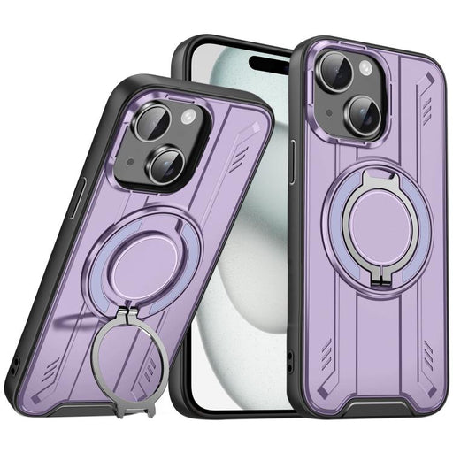 For iPhone 15 Plus Rotating Ring Holder Magnetic MagSafe Phone Case(Purple) - BaskiFit
