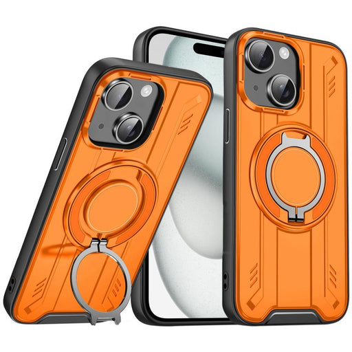 For iPhone 15 Plus Rotating Ring Holder Magnetic MagSafe Phone Case(Orange) - BaskiFit