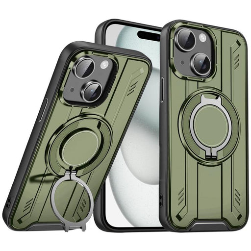 For iPhone 15 Plus Rotating Ring Holder Magnetic MagSafe Phone Case(Green) - BaskiFit