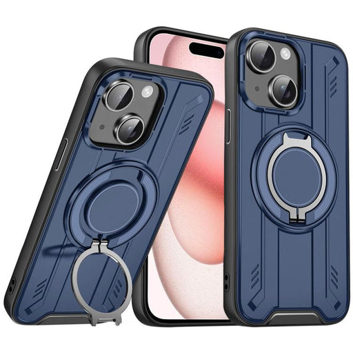 For iPhone 15 Rotating Ring Holder Magnetic MagSafe Phone Case(Blue) - BaskiFit