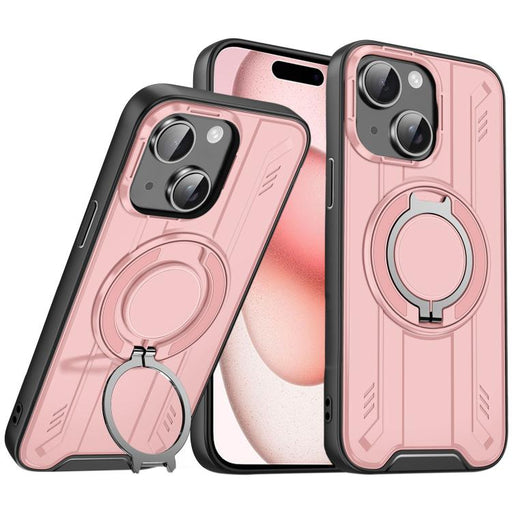 For iPhone 15 Rotating Ring Holder Magnetic MagSafe Phone Case(Pink) - BaskiFit