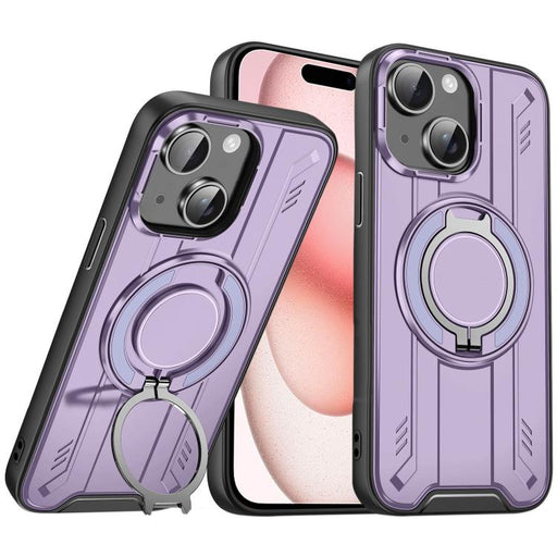For iPhone 15 Rotating Ring Holder Magnetic MagSafe Phone Case(Purple) - BaskiFit