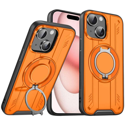 For iPhone 15 Rotating Ring Holder Magnetic MagSafe Phone Case(Orange) - BaskiFit