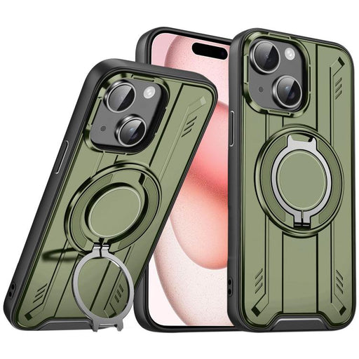 For iPhone 15 Rotating Ring Holder Magnetic MagSafe Phone Case(Green) - BaskiFit