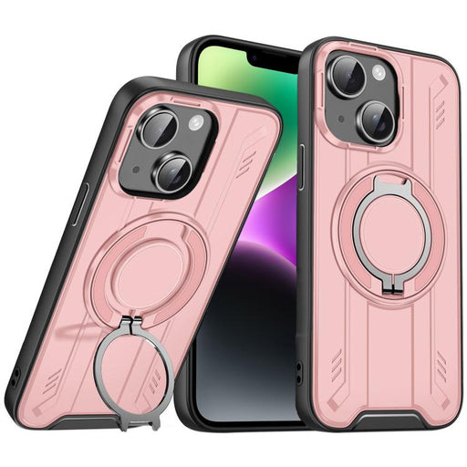 For iPhone 14 Rotating Ring Holder Magnetic MagSafe Phone Case(Pink)