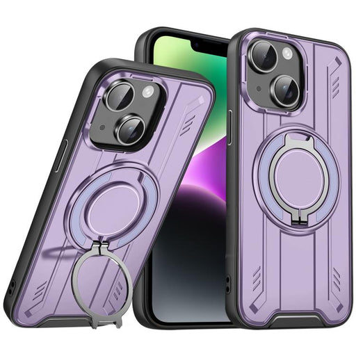 For iPhone 14 Rotating Ring Holder Magnetic MagSafe Phone Case(Purple)