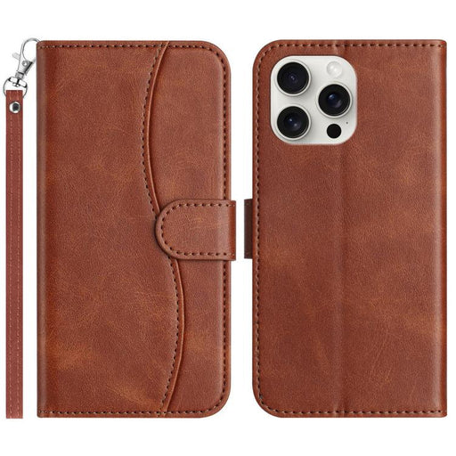 For iPhone 15 Pro Dual-Folded S-shape Leather Phone Case(Coffee) - BaskiFit