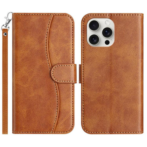 For iPhone 15 Pro Dual-Folded S-shape Leather Phone Case(Brown) - BaskiFit