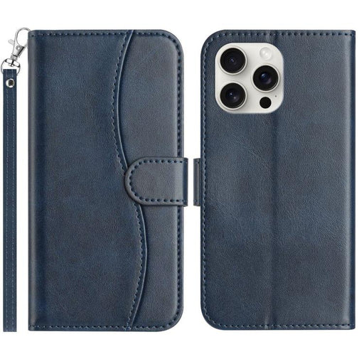 For iPhone 15 Pro Dual-Folded S-shape Leather Phone Case(Navy Blue) - BaskiFit