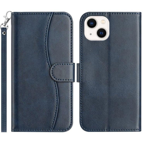 For iPhone 15 Plus Dual-Folded S-shape Leather Phone Case(Navy Blue) - BaskiFit