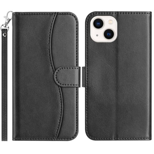 For iPhone 15 Dual-Folded S-shape Leather Phone Case(Black) - BaskiFit