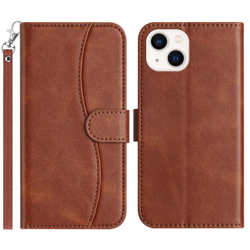 For iPhone 15 Dual-Folded S-shape Leather Phone Case(Coffee) - BaskiFit