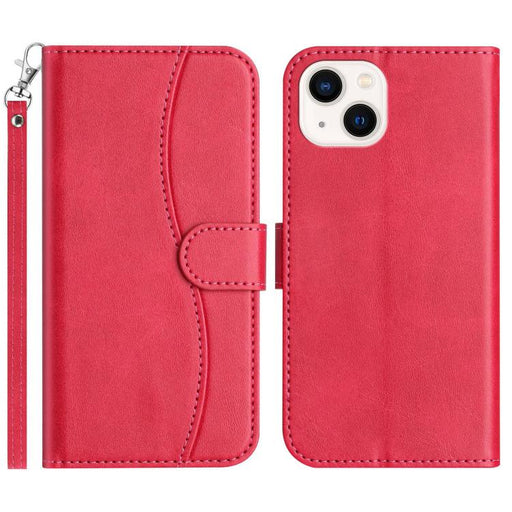 For iPhone 14 Dual-Folded S-shape Leather Phone Case(Rose Red)