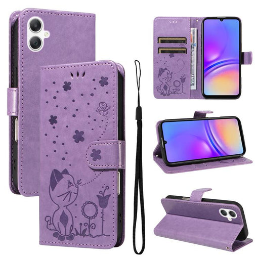 For Samsung Galaxy A06 5G / 4G Cat and Bee Embossed Flip Leather Phone Case(Purple)