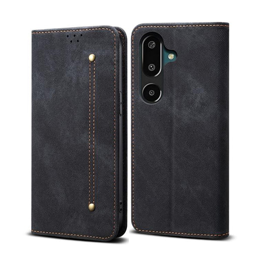 For Samsung Galaxy F16 5G Global Denim Texture Casual Style Horizontal Flip Leather Case(Black)