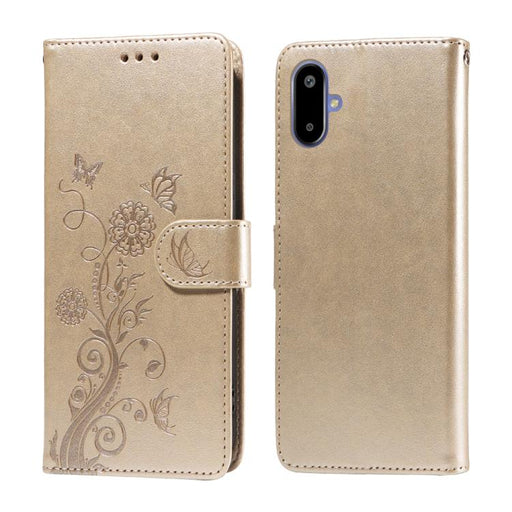 For Samsung Galaxy F06 5G / M06 5G Embossed Butterfly Flowers Leather Phone Case(Gold)