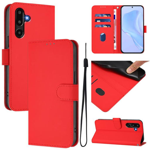 For Samsung Galaxy F16 5G Global Skin Feel Solid Color Leather Phone Case with Lanyard(Red)