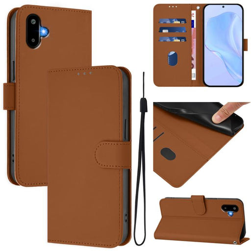 For Samsung Galaxy F06 5G / M06 5G Skin Feel Solid Color Leather Phone Case with Lanyard(Brown)