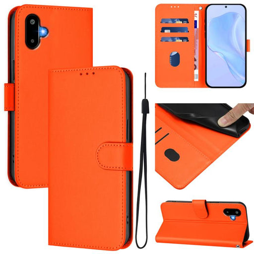 For Samsung Galaxy F06 5G / M06 5G Skin Feel Solid Color Leather Phone Case with Lanyard(Orange)
