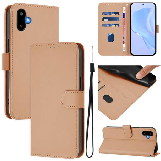 For Samsung Galaxy F06 5G / M06 5G Skin Feel Solid Color Leather Phone Case with Lanyard(Nude)