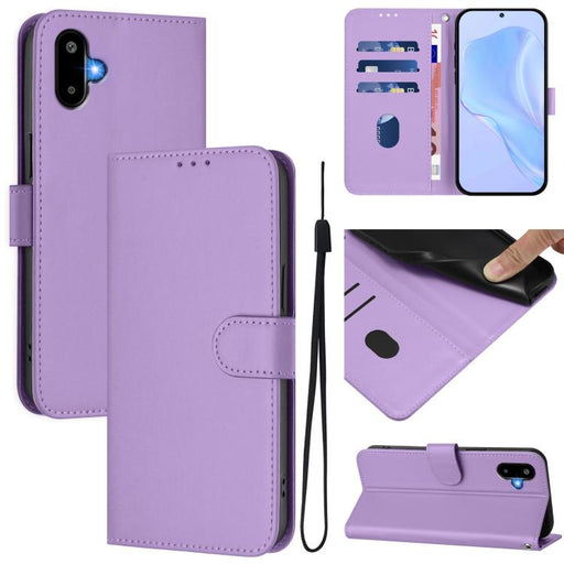 For Samsung Galaxy F06 5G / M06 5G Skin Feel Solid Color Leather Phone Case with Lanyard(Lavender Purple)