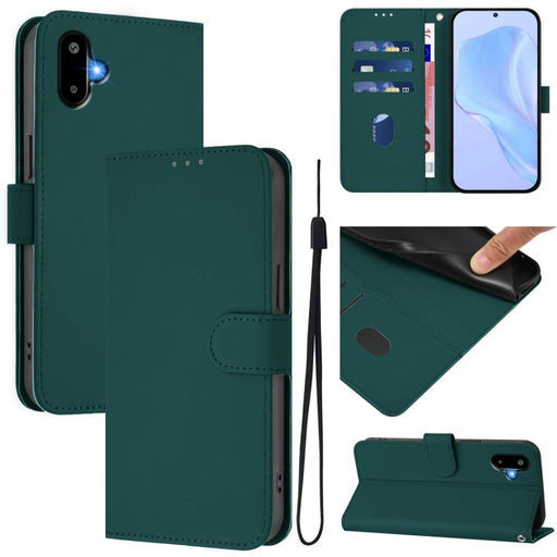 For Samsung Galaxy F06 5G / M06 5G Skin Feel Solid Color Leather Phone Case with Lanyard(Dark Green)