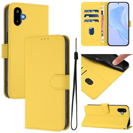 For Samsung Galaxy F06 5G / M06 5G Skin Feel Solid Color Leather Phone Case with Lanyard(Lemon Yellow)