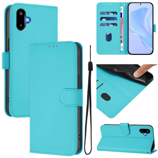 For Samsung Galaxy F06 5G / M06 5G Skin Feel Solid Color Leather Phone Case with Lanyard(Lake Blue)