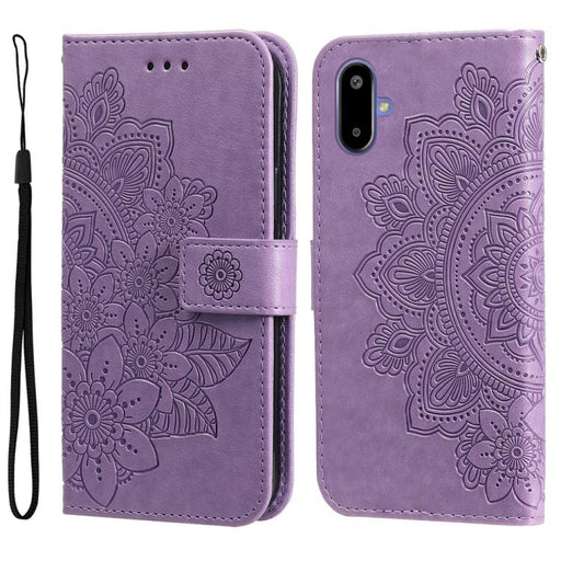For Samsung Galaxy F06 5G / M06 5G Seven-petal Flowers Embossing Leather Phone Case(Light Purple)