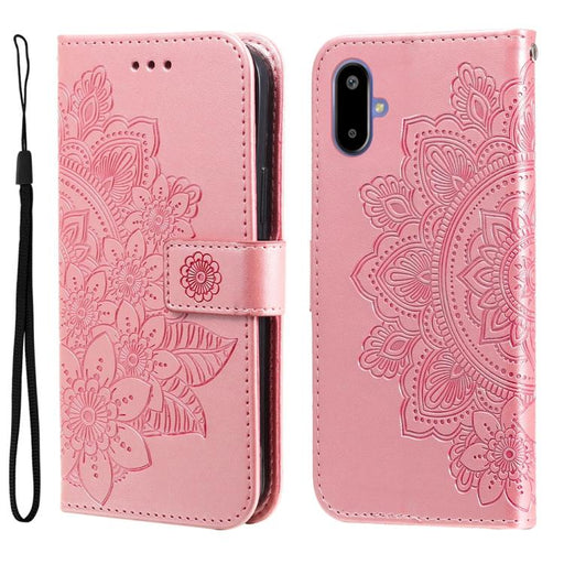 For Samsung Galaxy F06 5G / M06 5G Seven-petal Flowers Embossing Leather Phone Case(Rose Gold)
