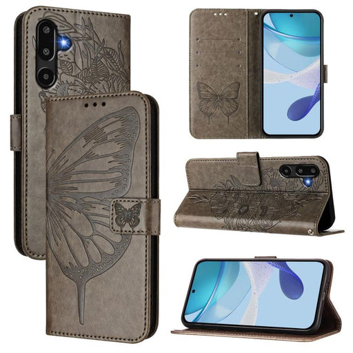 For Samsung Galaxy F16 5G Global Embossed Butterfly Leather Phone Case(Grey)