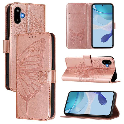For Samsung Galaxy F06 5G / M06 5G Embossed Butterfly Leather Phone Case(Rose Gold)