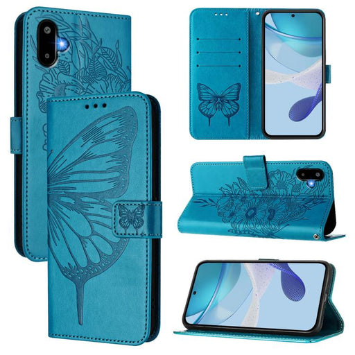 For Samsung Galaxy F06 5G / M06 5G Embossed Butterfly Leather Phone Case(Blue)