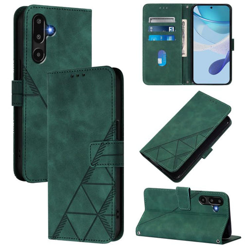 For Samsung Galaxy F16 5G Global Crossbody 3D Embossed Flip Leather Phone Case(Dark Green)