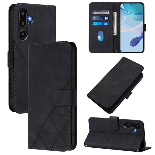 For Samsung Galaxy F16 5G Global Crossbody 3D Embossed Flip Leather Phone Case(Black)