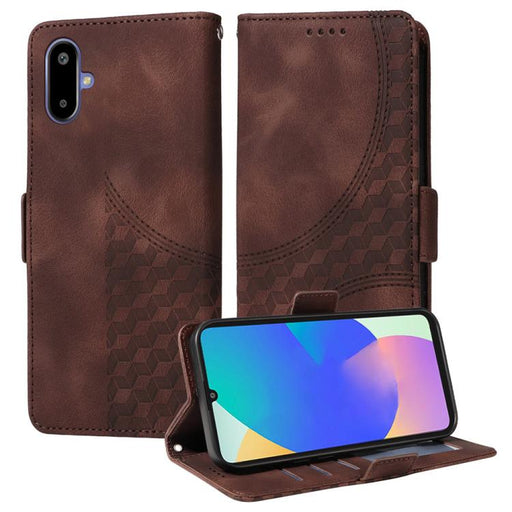 For Samsung Galaxy F06 5G / M06 5G Embossed Rhombus Starry Leather Phone Case(Brown)