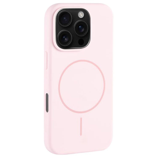 For iPhone 16 Pro Max Large Hole Camera MagSafe Liquid Silicone Full Coverage Phone Case(Pink White) - BaskiFit